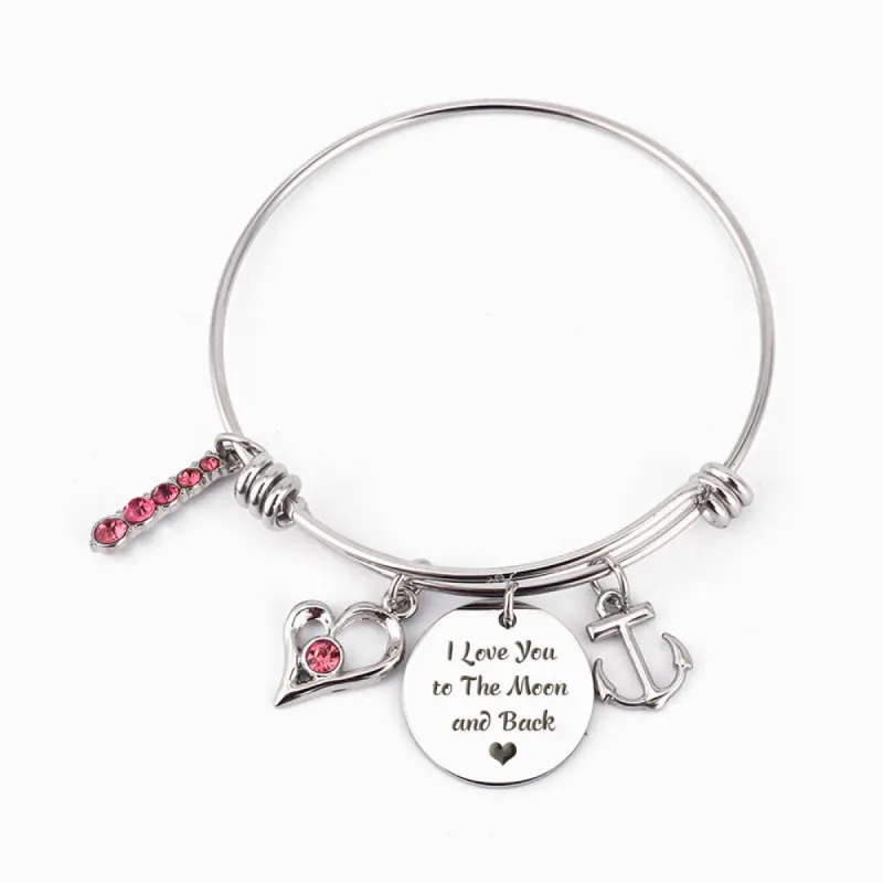 [Custom Name] To My Daughter "I Love You to The Moon and Back" Bracelet [💞 Bracelet +💌 Gift Card + 🎁 Gift Box + 💐 Gift made by SARAH'S WHISPER