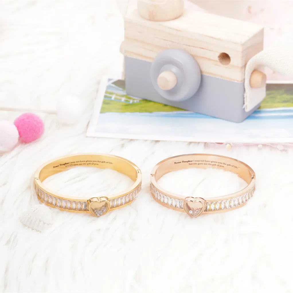 TO MY BOUNS DAUGHTER " I MAY NOT HAVE GIVEN YOU THE GIFT OF LIFE. BUT LIFE GAVE ME THE GIFT OF YOU" Heart-shaped Zircon Bracelet sold by SARAH'S WHISPER product image thumbnail 3