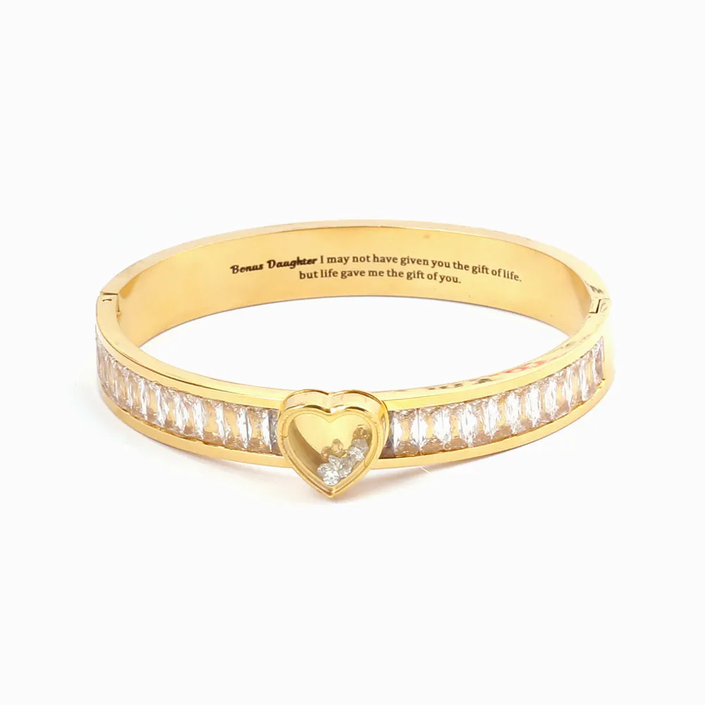 TO MY BOUNS DAUGHTER " I MAY NOT HAVE GIVEN YOU THE GIFT OF LIFE. BUT LIFE GAVE ME THE GIFT OF YOU" Heart-shaped Zircon Bracelet sold by SARAH'S WHISPER