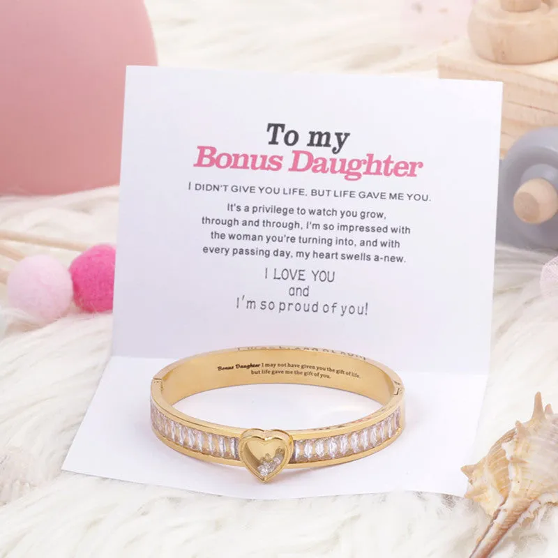 TO MY BOUNS DAUGHTER " I MAY NOT HAVE GIVEN YOU THE GIFT OF LIFE. BUT LIFE GAVE ME THE GIFT OF YOU" Heart-shaped Zircon Bracelet sold by SARAH'S WHISPER product image thumbnail 2