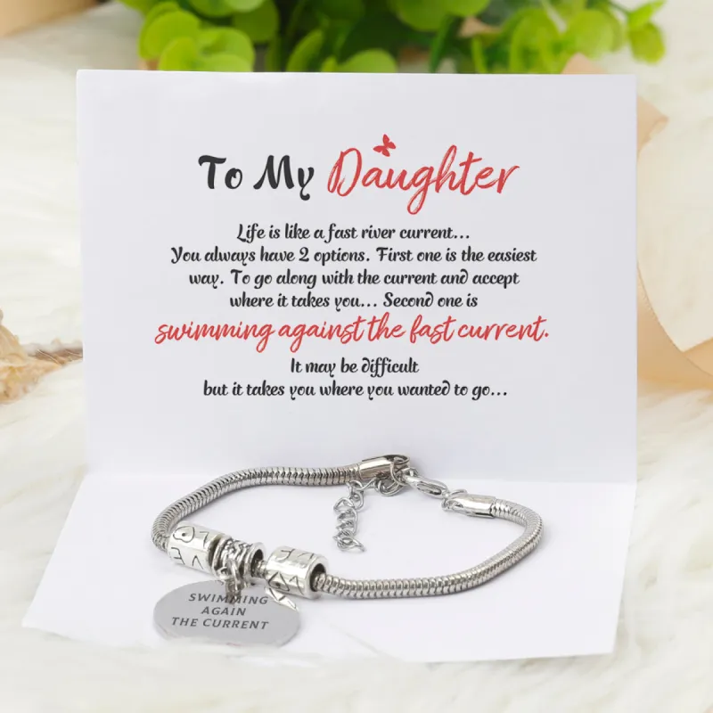 [Custom Name] To My Daughter "SWIMMING AGAIN THE CURRENT " Fish Bracelet [🐟 Bracelet +💌 Gift Card + 🎁 Gift Bag + 💐 Gift Bouquet] sold by SARAH'S WHISPER