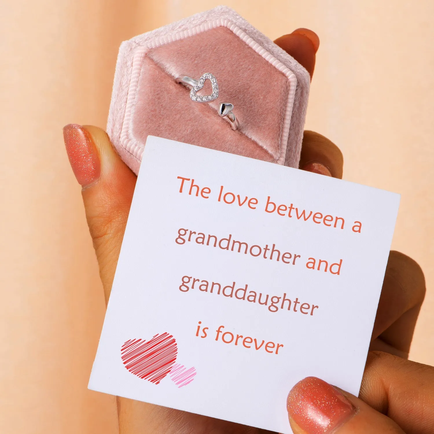 To My Granddaughter "The love between a grandmother and granddaughter is forever" Double Heart Ring sold by SARAH'S WHISPER product image thumbnail 2