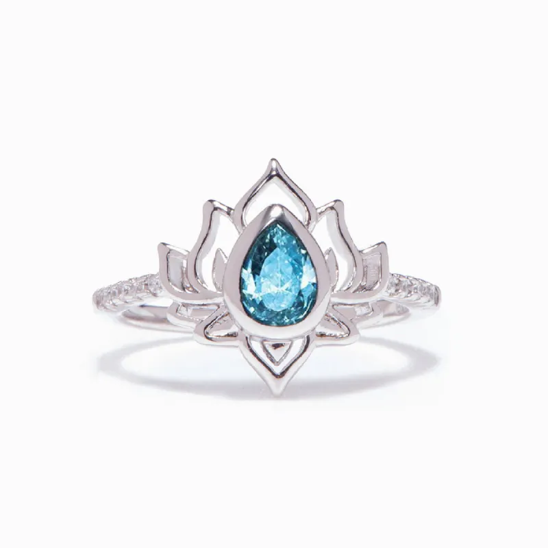 "Be like a lotus flower" S925 Sterling Silver Zircon Ring sold by SARAH'S WHISPER