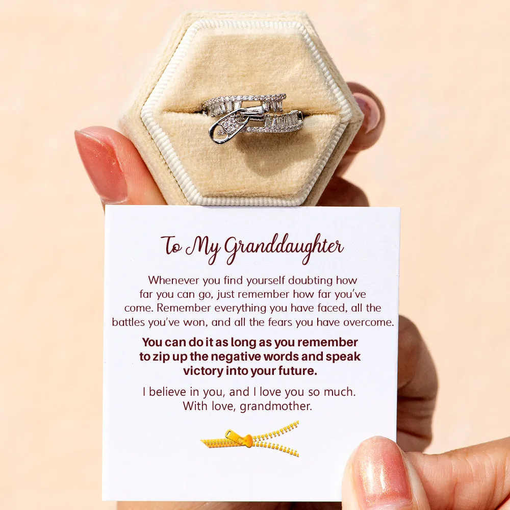 To My Granddaughter "Zip Up the negative words and speak victory into your future." Zip Ring sold by SARAH'S WHISPER product image thumbnail 2