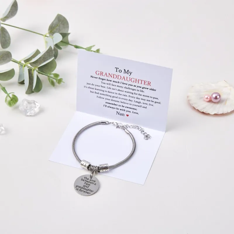 TO MY GRANDDAUGHTER "The Love Between A Nan And Granddaughter Is Forever" BRACELET made by SARAH'S WHISPER