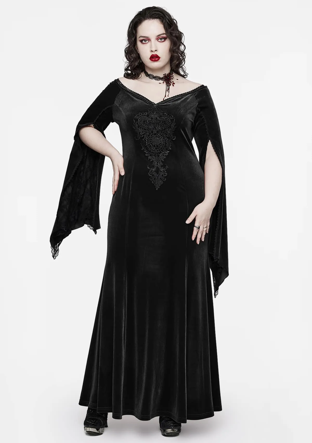 Goth Velvet V-neck Plus Size Dress sold by Shasilo Goth