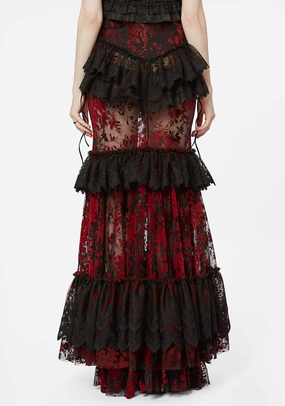 Gothic Red Flocked Lace Skirt sold by Shasilo Goth product image thumbnail 3