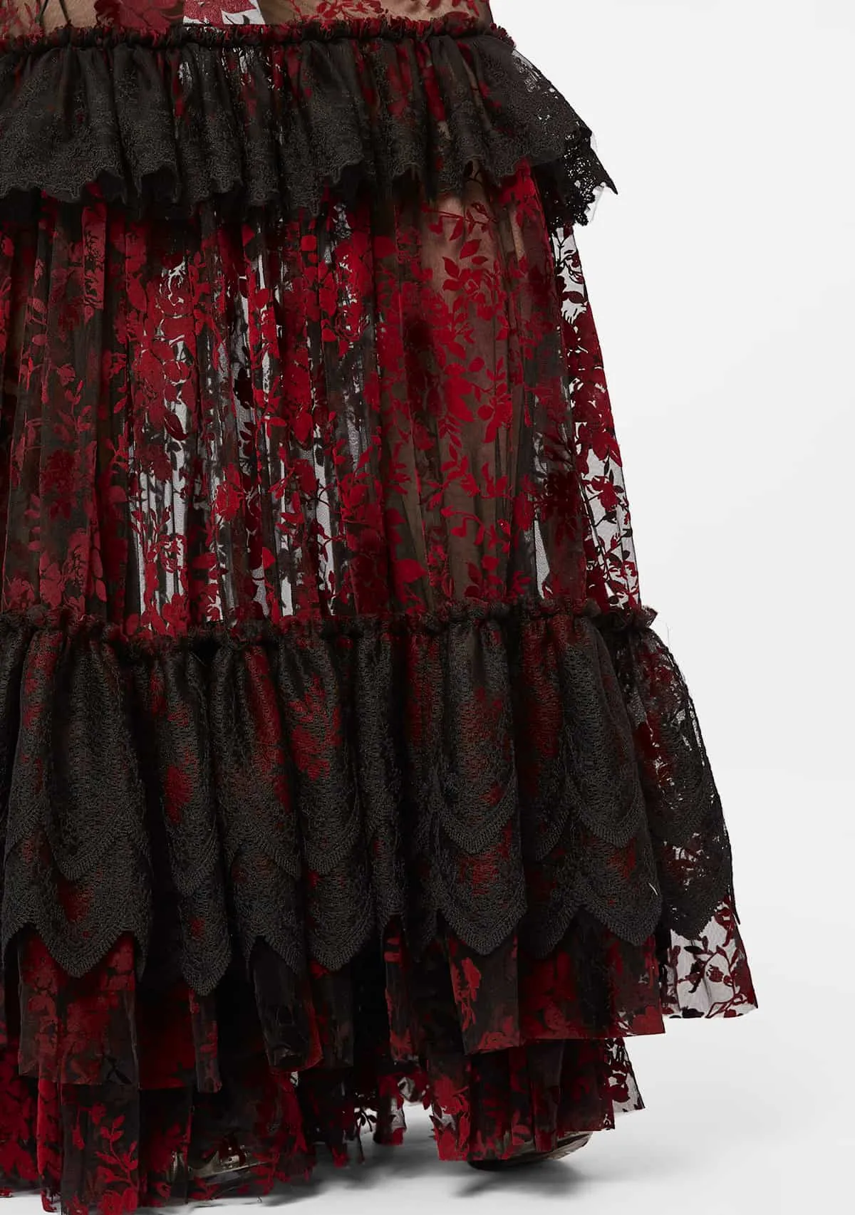 Gothic Red Flocked Lace Skirt sold by Shasilo Goth product image thumbnail 2