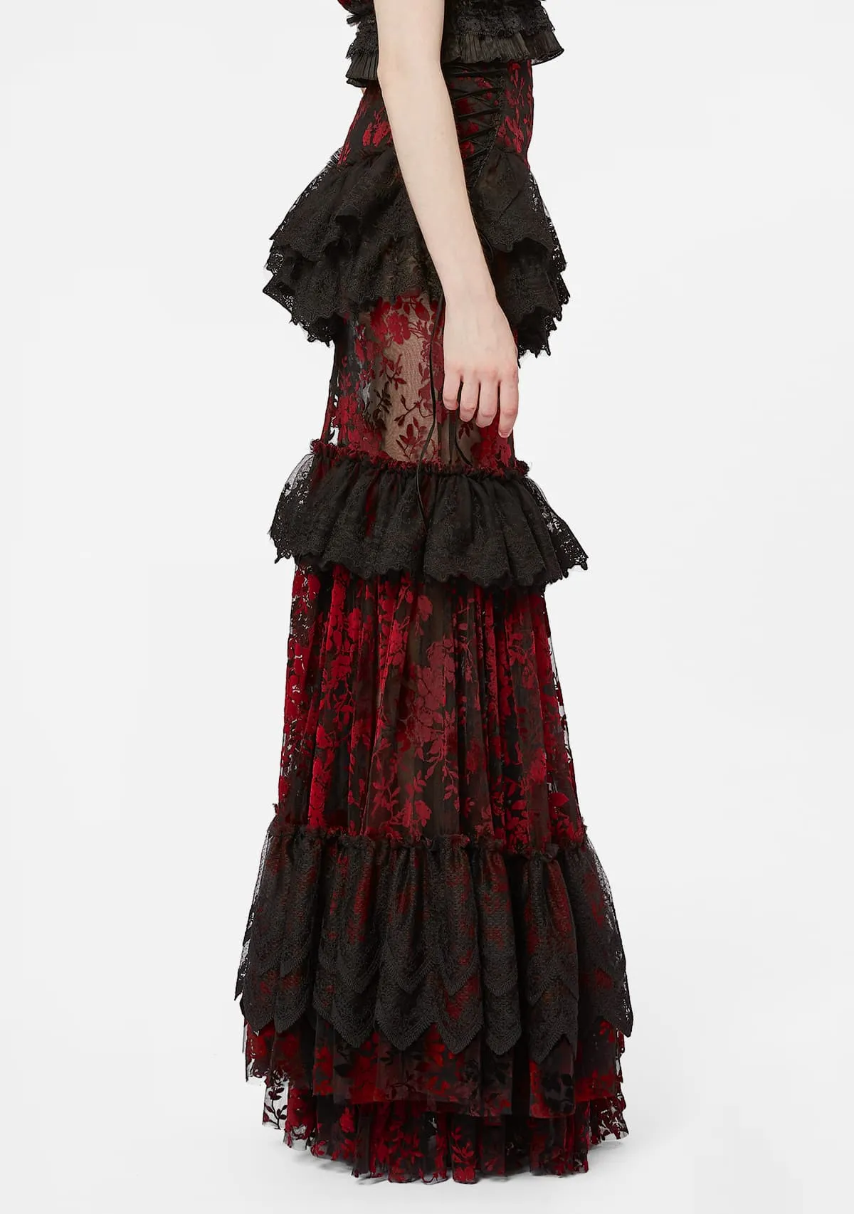 Gothic Red Flocked Lace Skirt sold by Shasilo Goth product image thumbnail 4