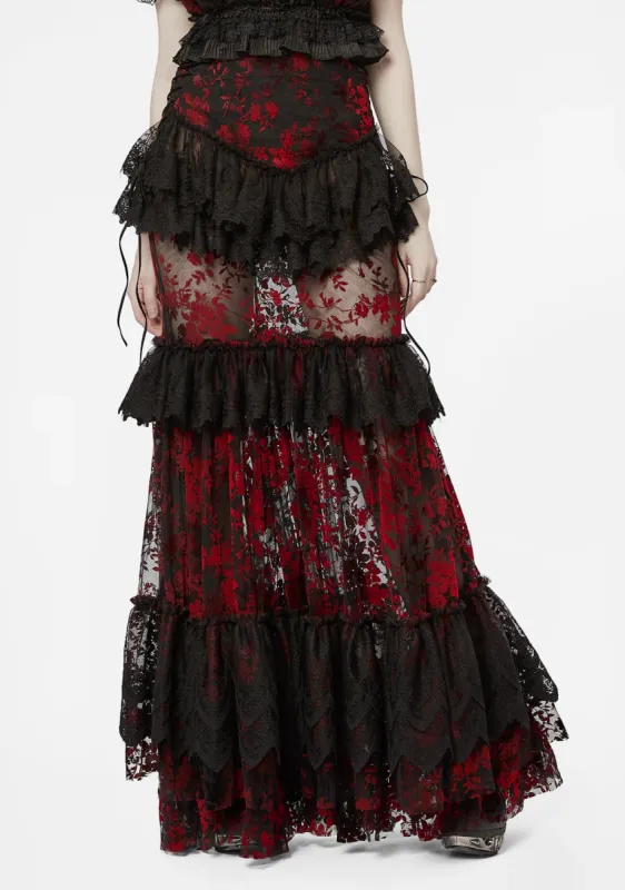 Gothic Red Flocked Lace Skirt sold by Shasilo Goth