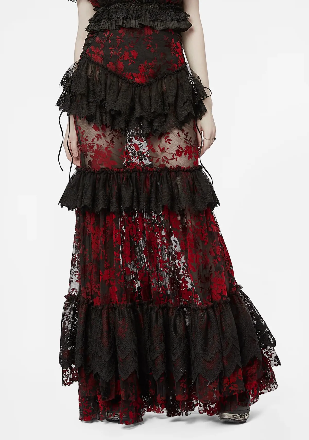 Gothic Red Flocked Lace Skirt sold by Shasilo Goth