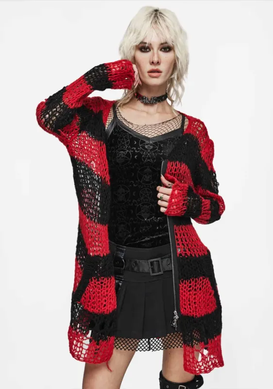 Women's Punk Striped Ripped Knitted Cardigan sold by Shasilo Goth