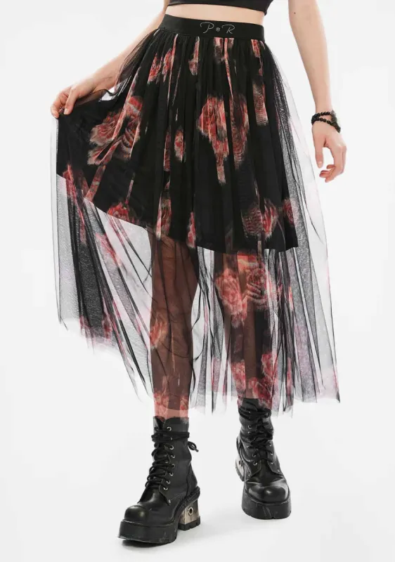 Gothic Vintage Floral Sheer Mesh Maxi Skirt sold by Shasilo Goth