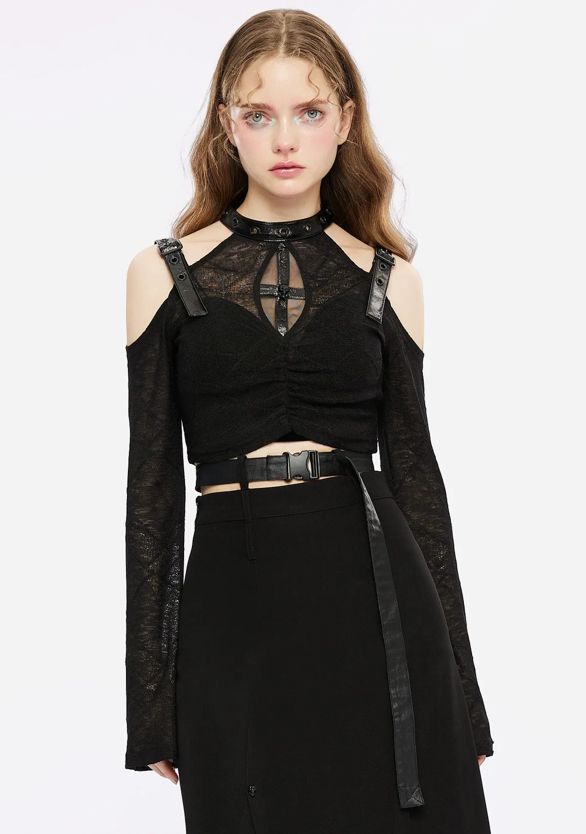 Gothic Cross Hollow Out Short Top sold by Shasilo Goth