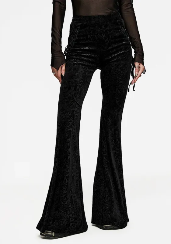 Goth Dark Texture Jacquard Flare Pants sold by Shasilo Goth