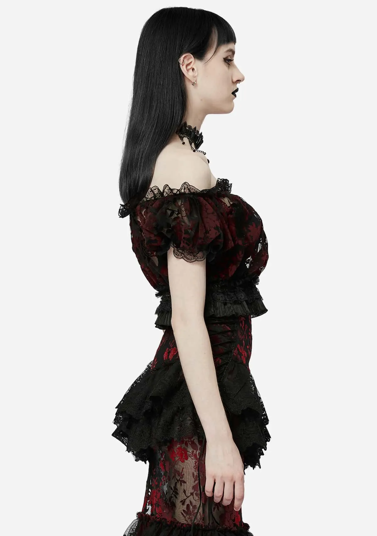Crimson Mystique Gothic Bubble-Sleeved T-shirt sold by Shasilo Goth product image thumbnail 4