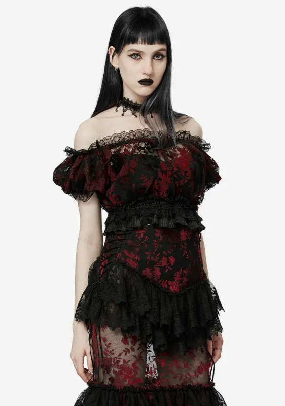 Crimson Mystique Gothic Bubble-Sleeved T-shirt sold by Shasilo Goth