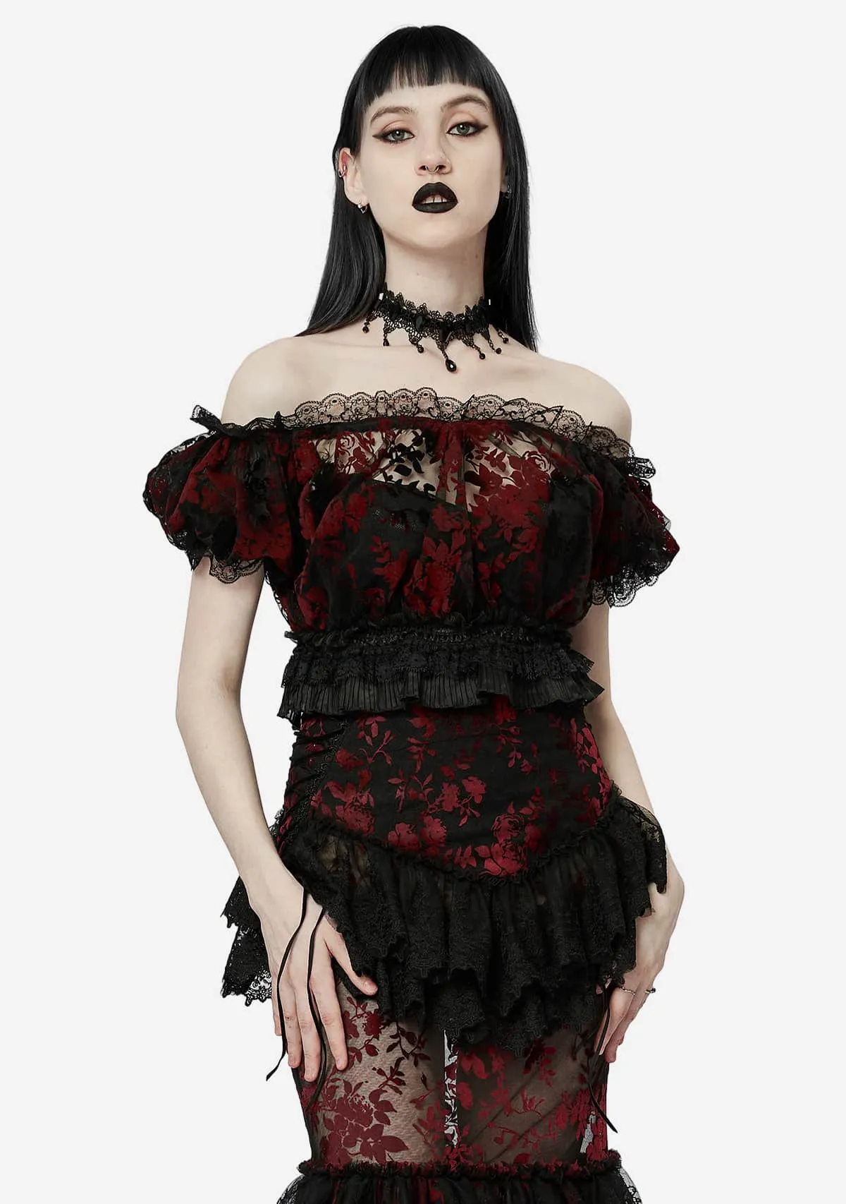 Crimson Mystique Gothic Bubble-Sleeved T-shirt sold by Shasilo Goth product image thumbnail 3