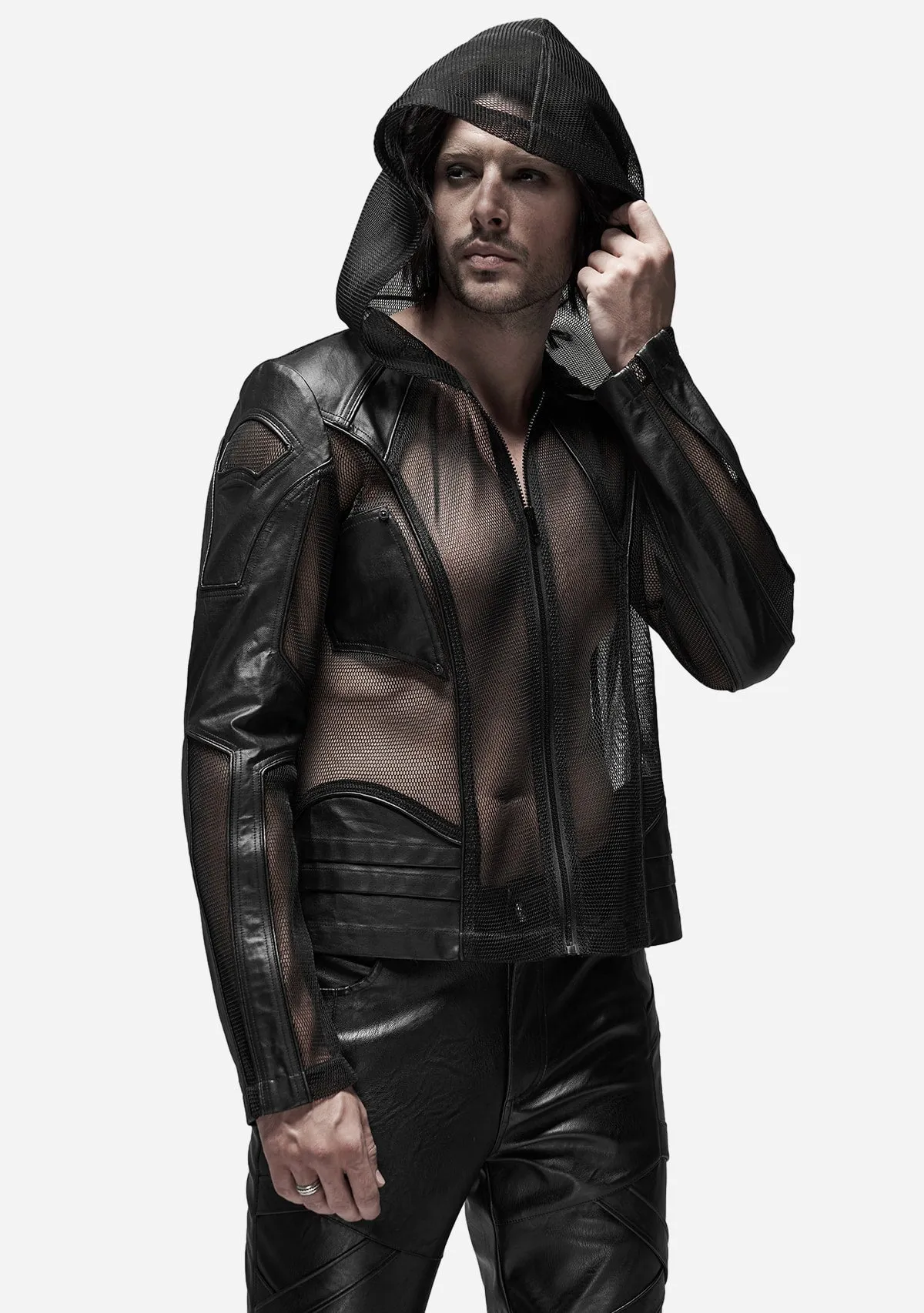 Gothic Asymmetric Leatherette Hooded Jacket sold by Shasilo Goth product image thumbnail 3