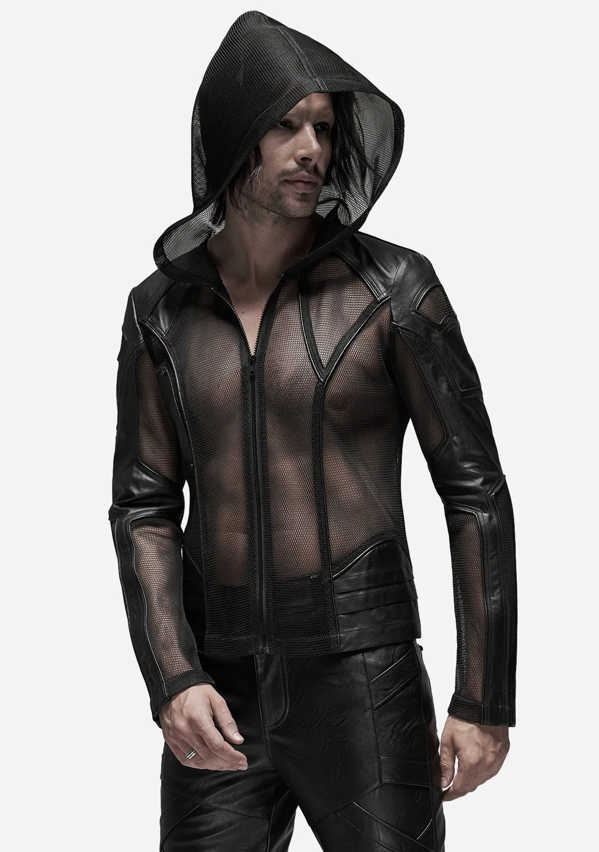 Gothic Asymmetric Leatherette Hooded Jacket sold by Shasilo Goth product image thumbnail 2