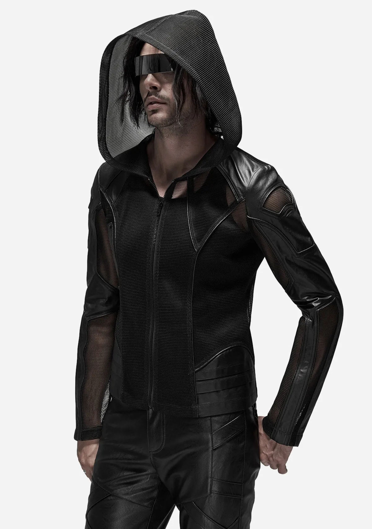 Gothic Asymmetric Leatherette Hooded Jacket sold by Shasilo Goth product image thumbnail 4
