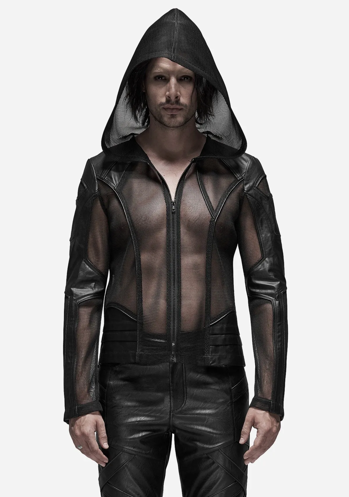 Gothic Asymmetric Leatherette Hooded Jacket sold by Shasilo Goth product image thumbnail 5