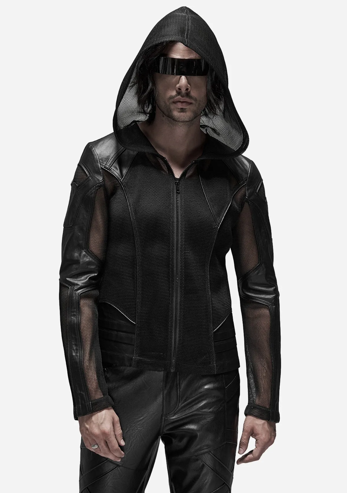 Gothic Asymmetric Leatherette Hooded Jacket sold by Shasilo Goth