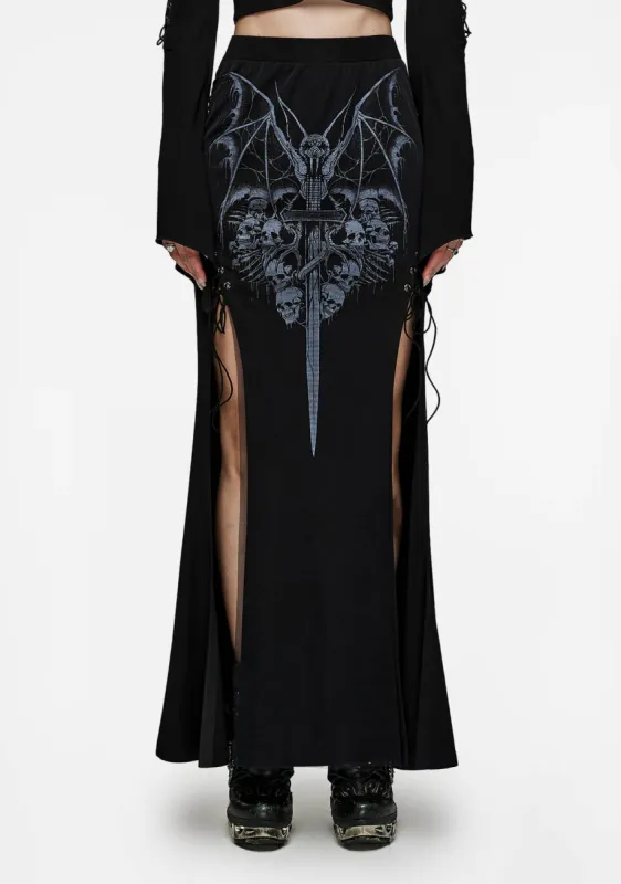 Gothic Skull Printed Maxi Skirt sold by Shasilo Goth