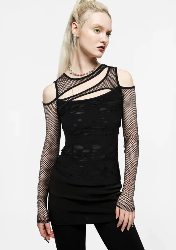 Plus Size Gothic Mesh Fishnet Cut Out Top sold by Shasilo Goth