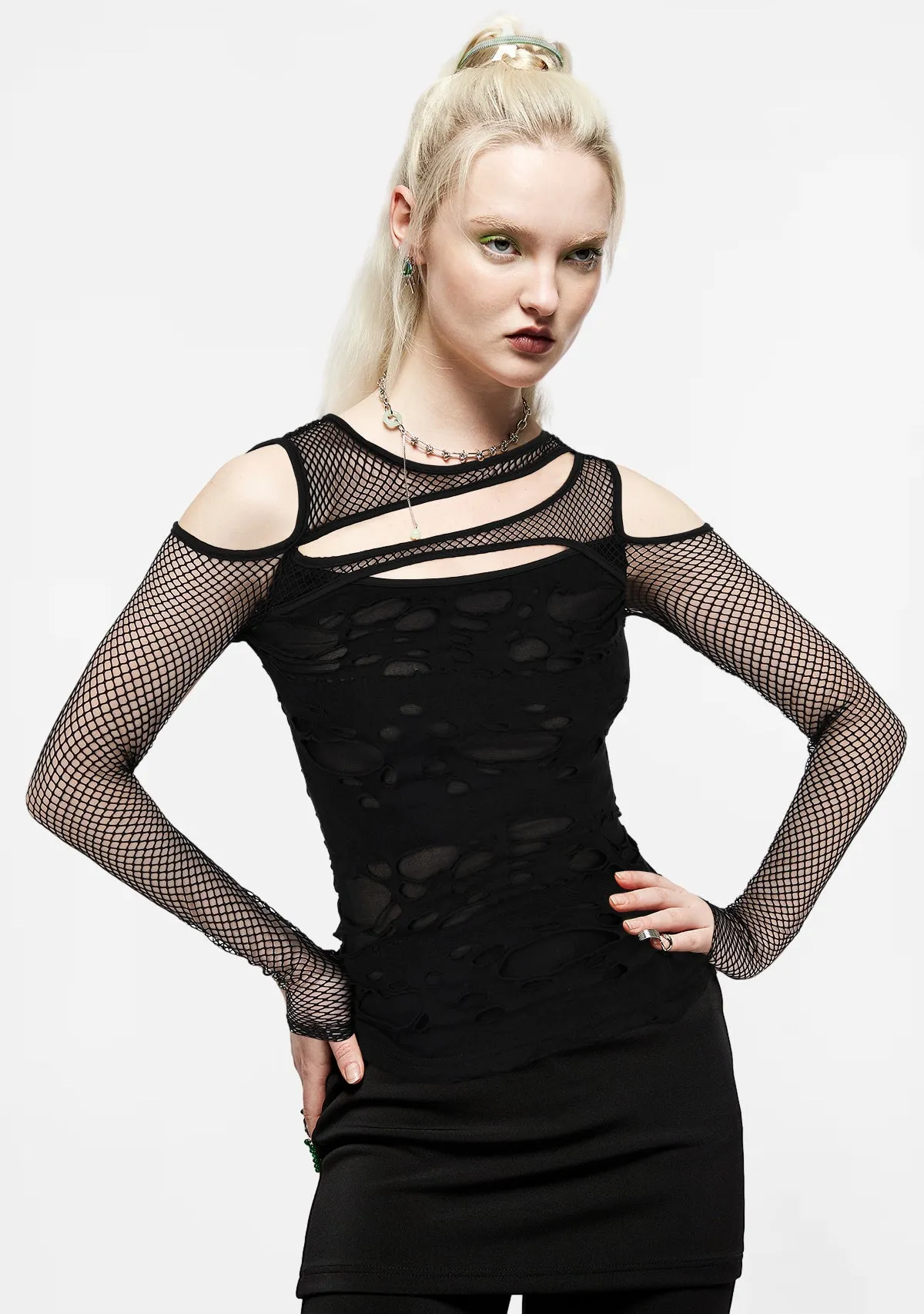 Plus Size Gothic Mesh Fishnet Cut Out Top sold by Shasilo Goth product image thumbnail 3