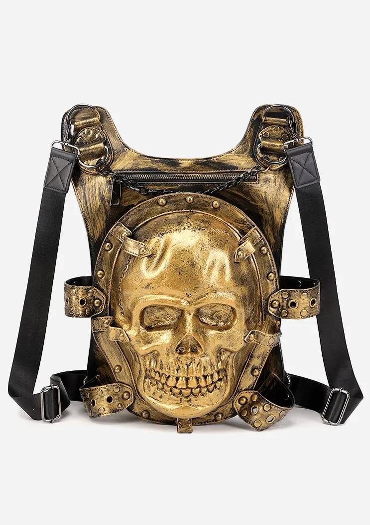 Punk Gold 3D Skull Leather Backpack sold by Shasilo Goth