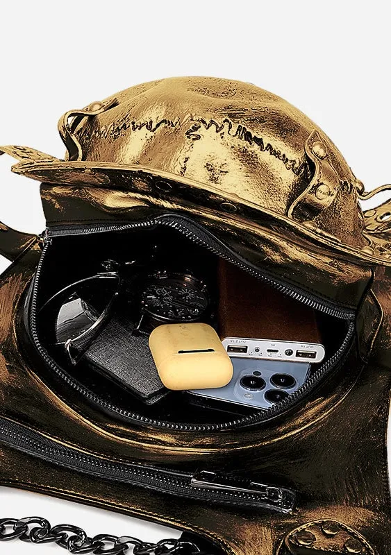 Punk Gold 3D Skull Leather Backpack sold by Shasilo Goth product image thumbnail 2