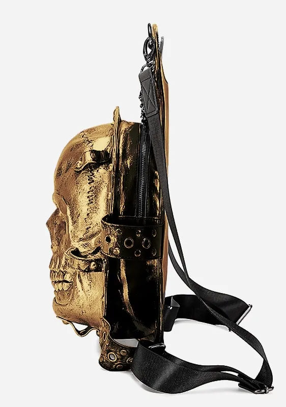 Punk Gold 3D Skull Leather Backpack sold by Shasilo Goth product image thumbnail 4