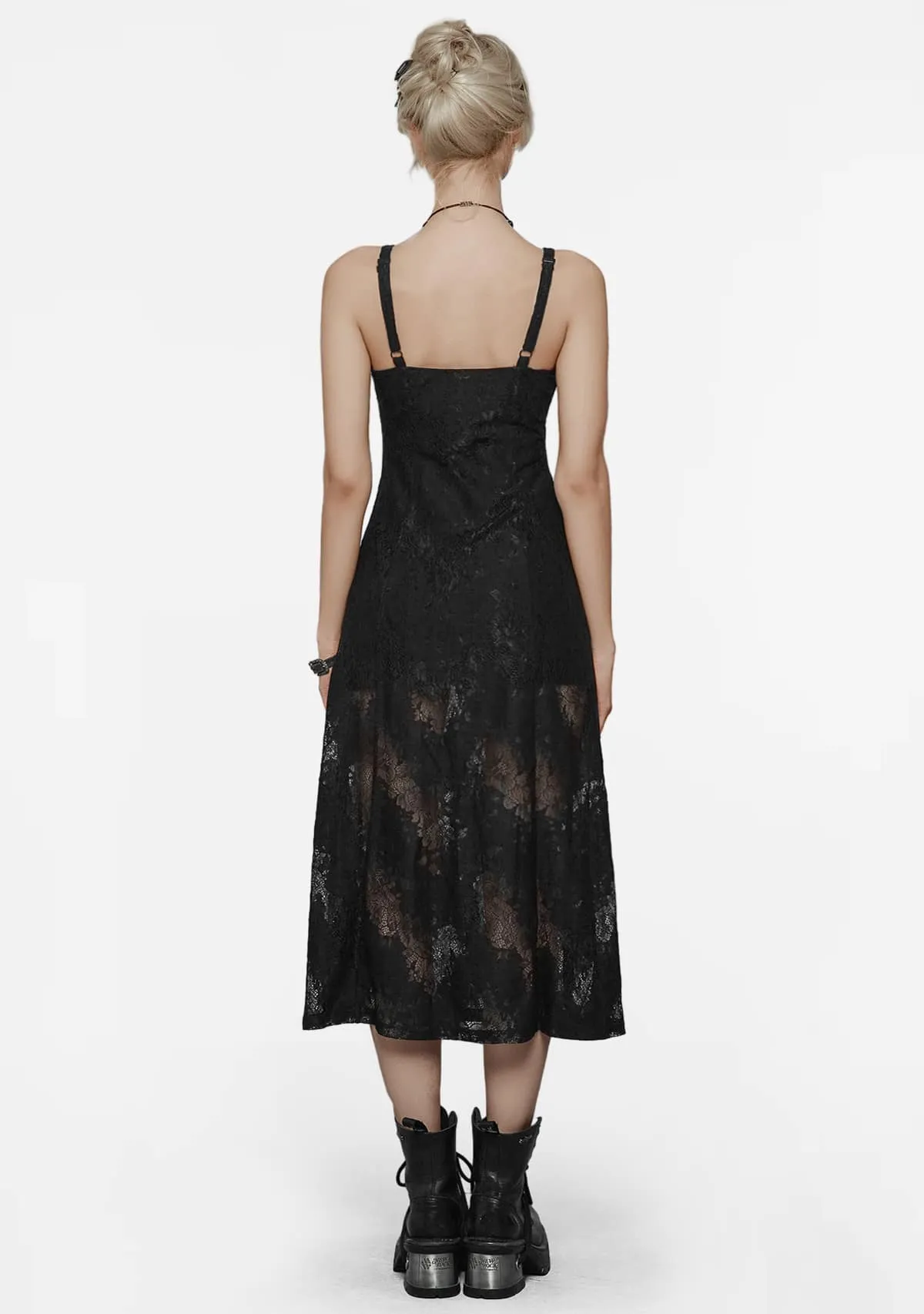 Gothic Eyelet Lace Strappy Slit Dress sold by Shasilo Goth product image thumbnail 4