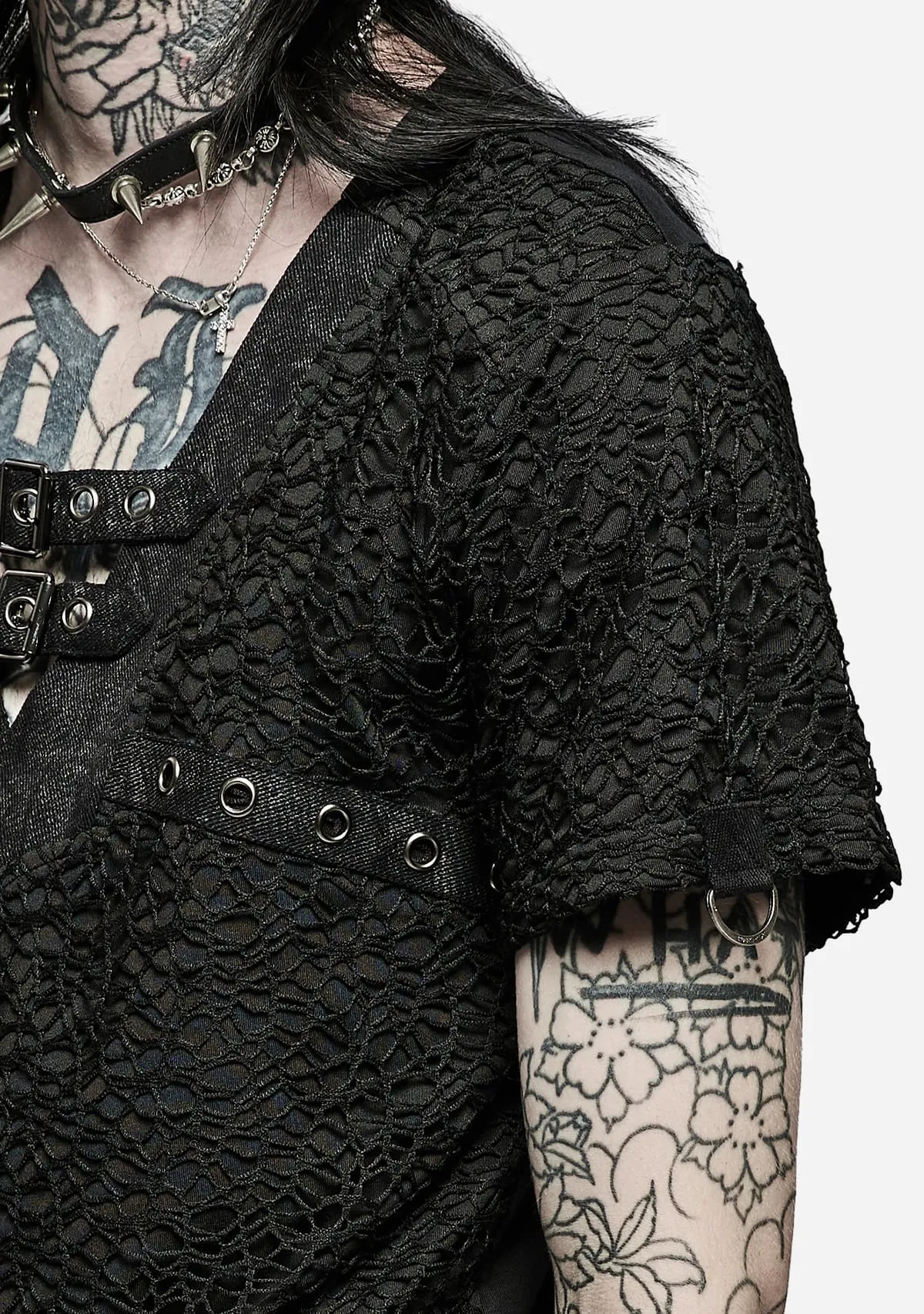 Stylish Punk Rock Mesh Short Sleeve T-shirt sold by Shasilo Goth product image thumbnail 3