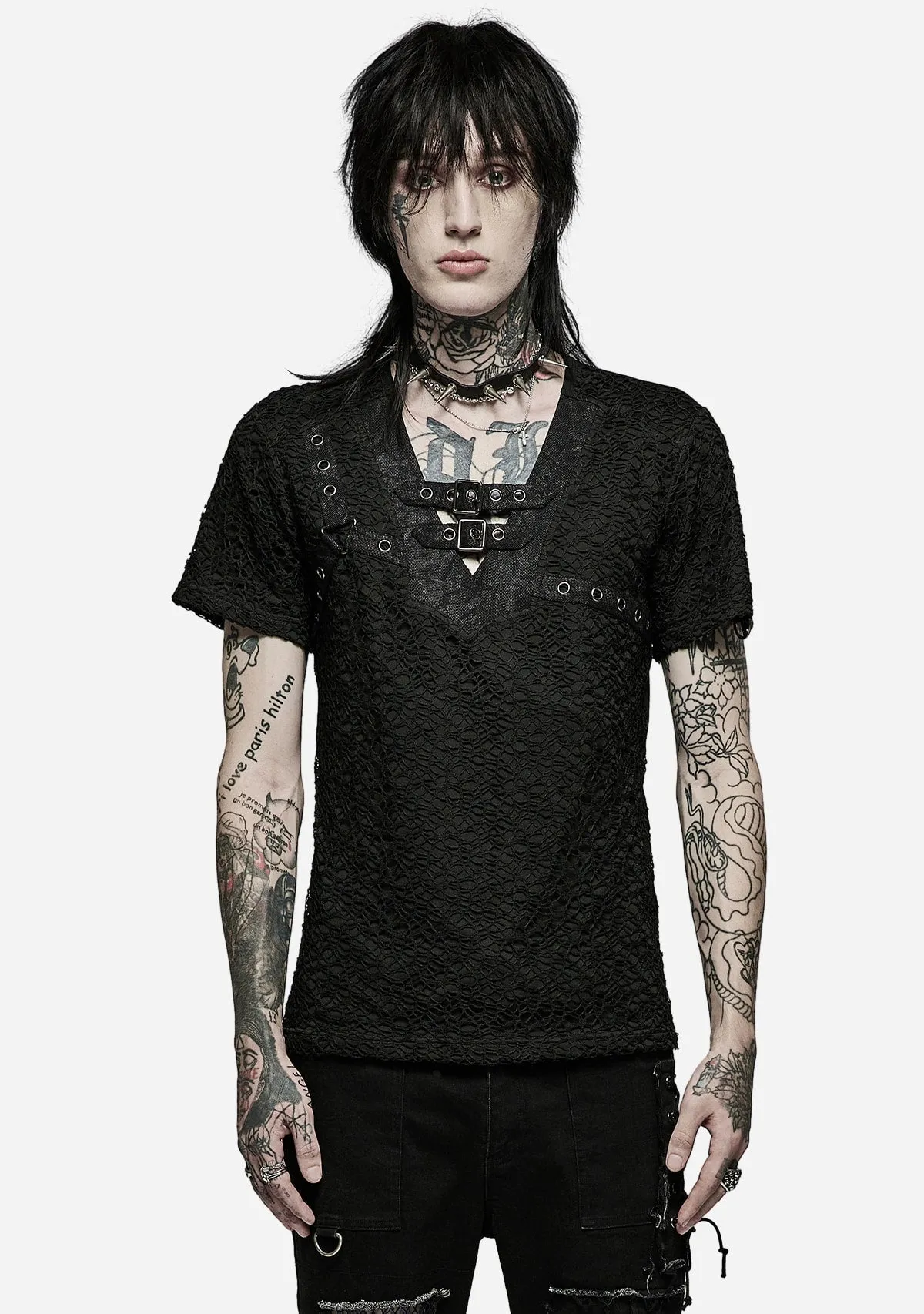 Stylish Punk Rock Mesh Short Sleeve T-shirt sold by Shasilo Goth
