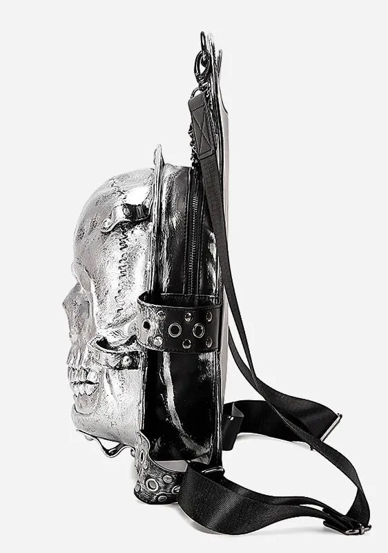 Punk Silver 3D Skull Leather Backpack sold by Shasilo Goth product image thumbnail 4