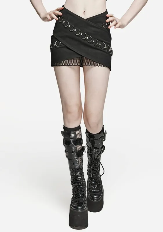 Gothic D-Ring Cross Skirt with Mesh Accent sold by Shasilo Goth