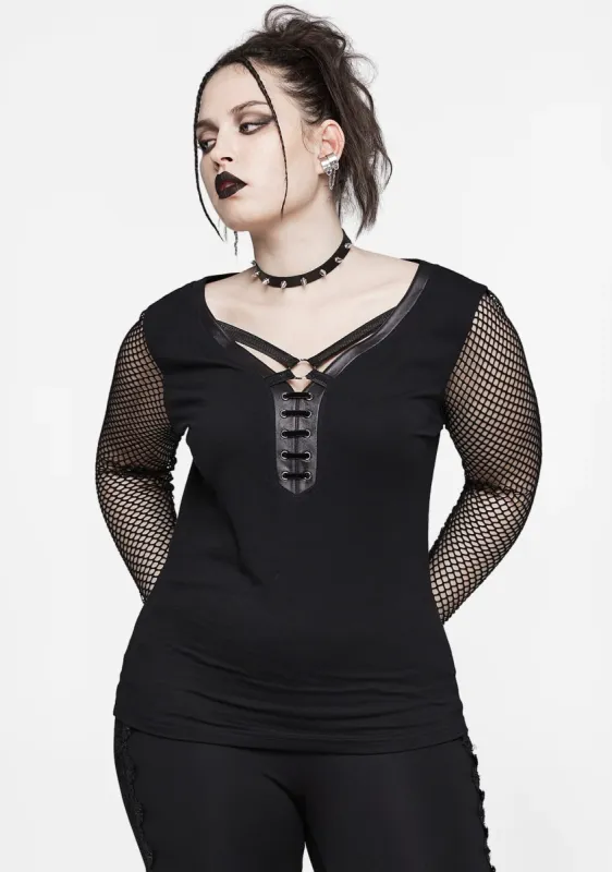 Punk Plus Size Mesh Splicing T-shirt sold by Shasilo Goth
