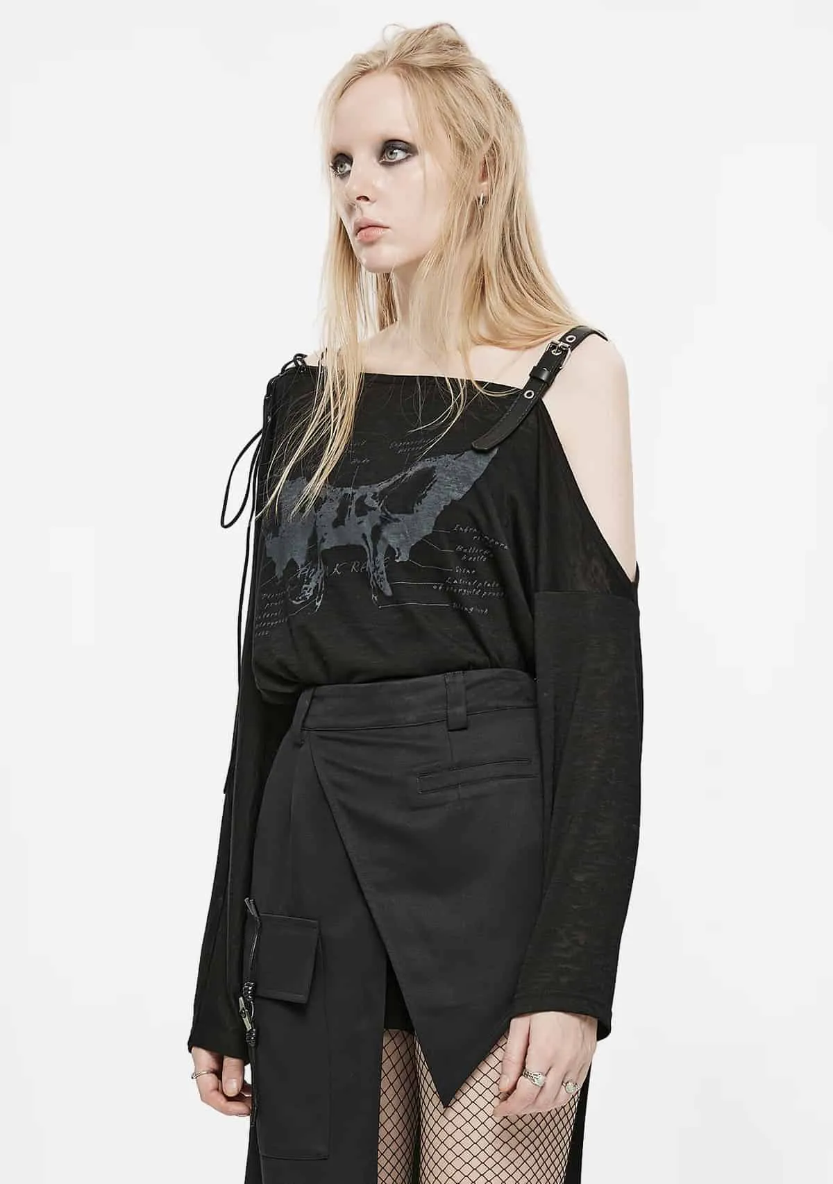 Gothic Butterfly Bone Off-Shoulder T-Shirt sold by Shasilo Goth product image thumbnail 3