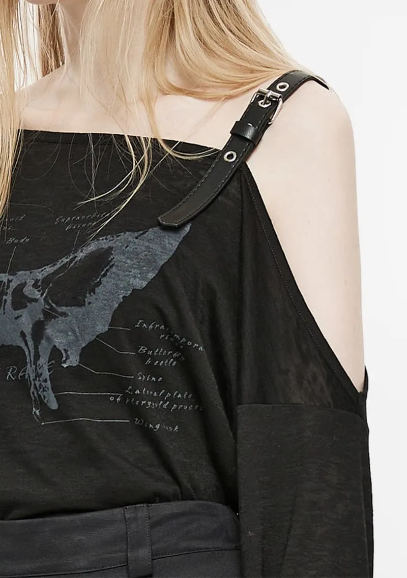 Gothic Butterfly Bone Off-Shoulder T-Shirt sold by Shasilo Goth product image thumbnail 2