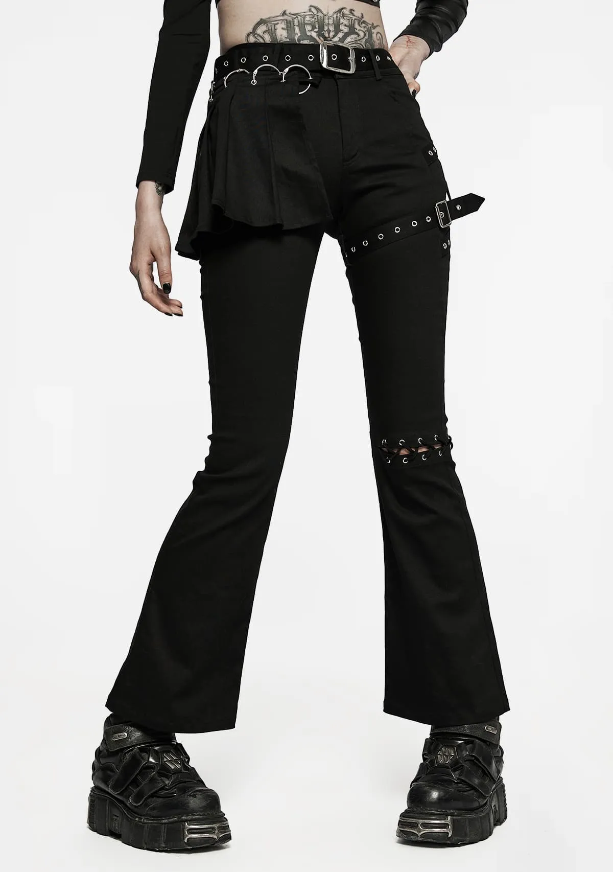 Medium Low Waist Punk Flared Pants sold by Shasilo Goth