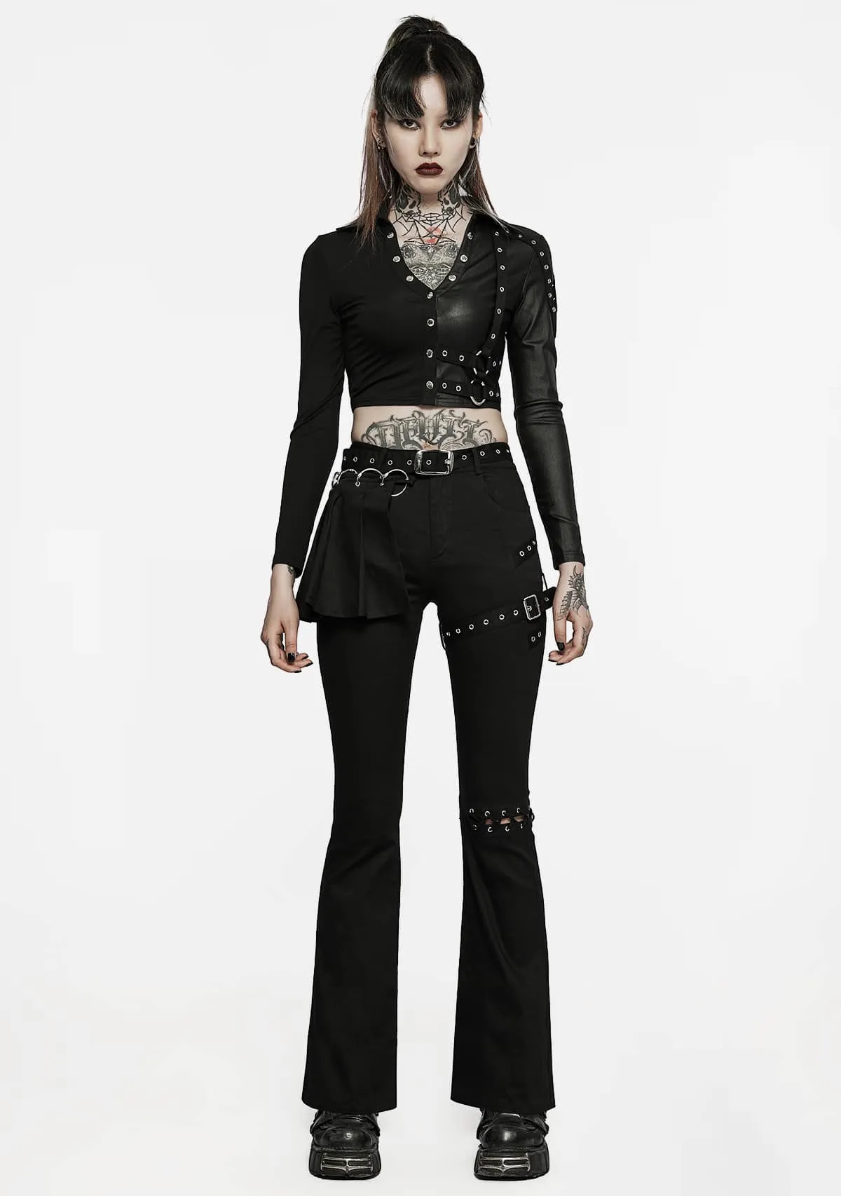 Medium Low Waist Punk Flared Pants sold by Shasilo Goth product image thumbnail 5