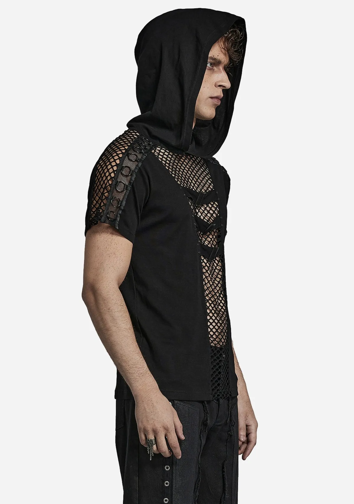 Punk Stylish Black Mesh Hoodie T-Shirt sold by Shasilo Goth product image thumbnail 4