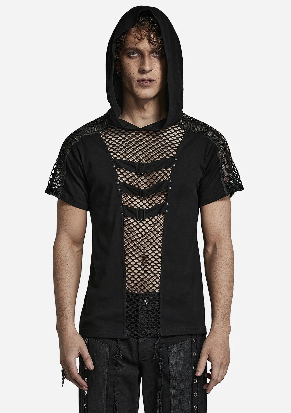Punk Stylish Black Mesh Hoodie T-Shirt sold by Shasilo Goth