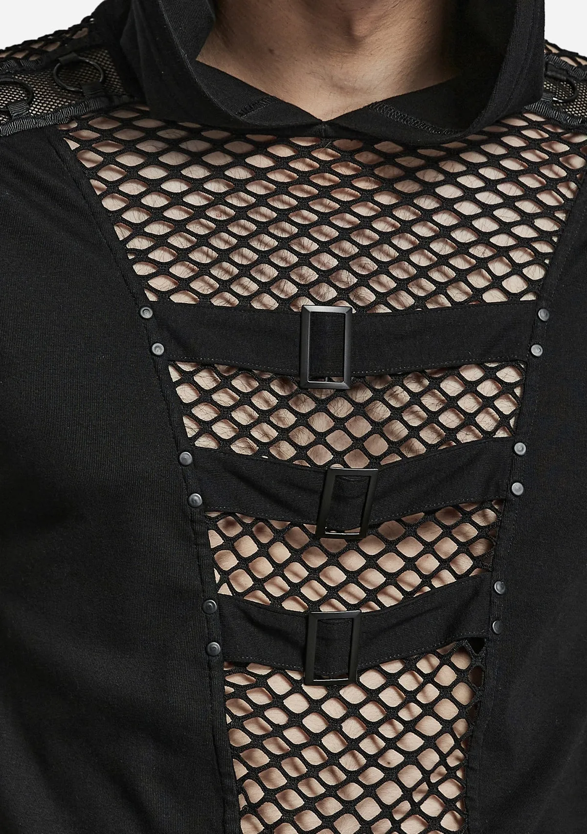 Punk Stylish Black Mesh Hoodie T-Shirt sold by Shasilo Goth product image thumbnail 3