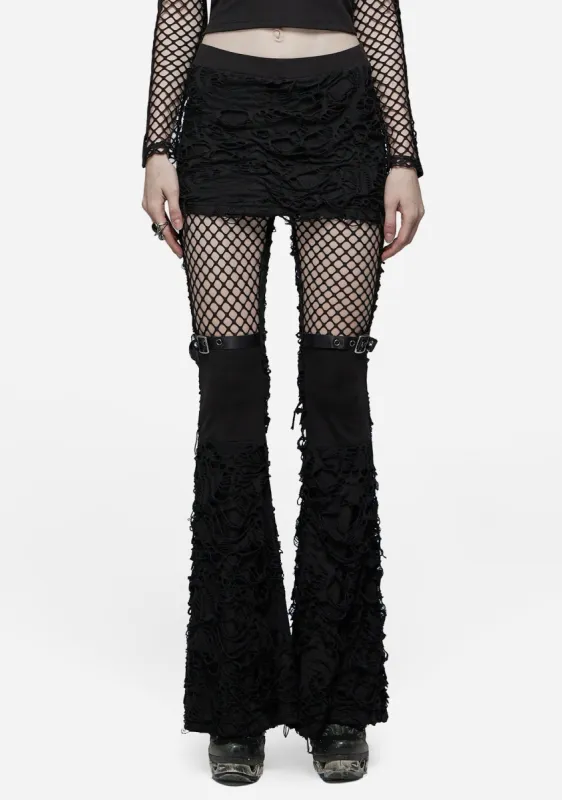 Goth Flare Mesh Accent Trousers sold by Shasilo Goth