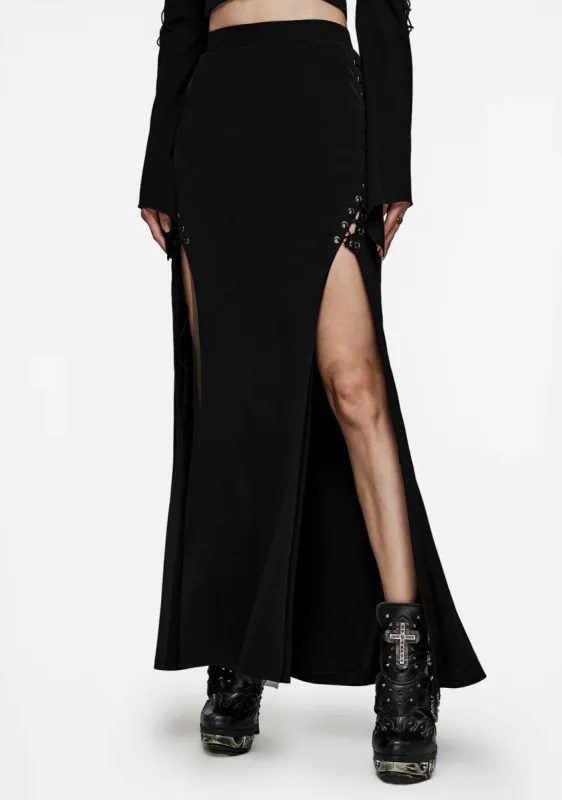 Gothic Skull Print Maxi Skirt sold by Shasilo Goth