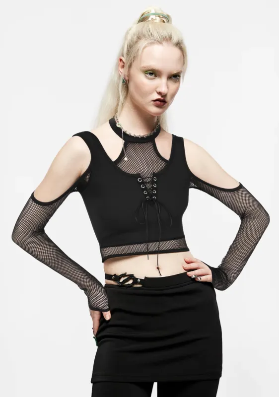 Punk Fishnet Long Sleeve Crop Top sold by Shasilo Goth