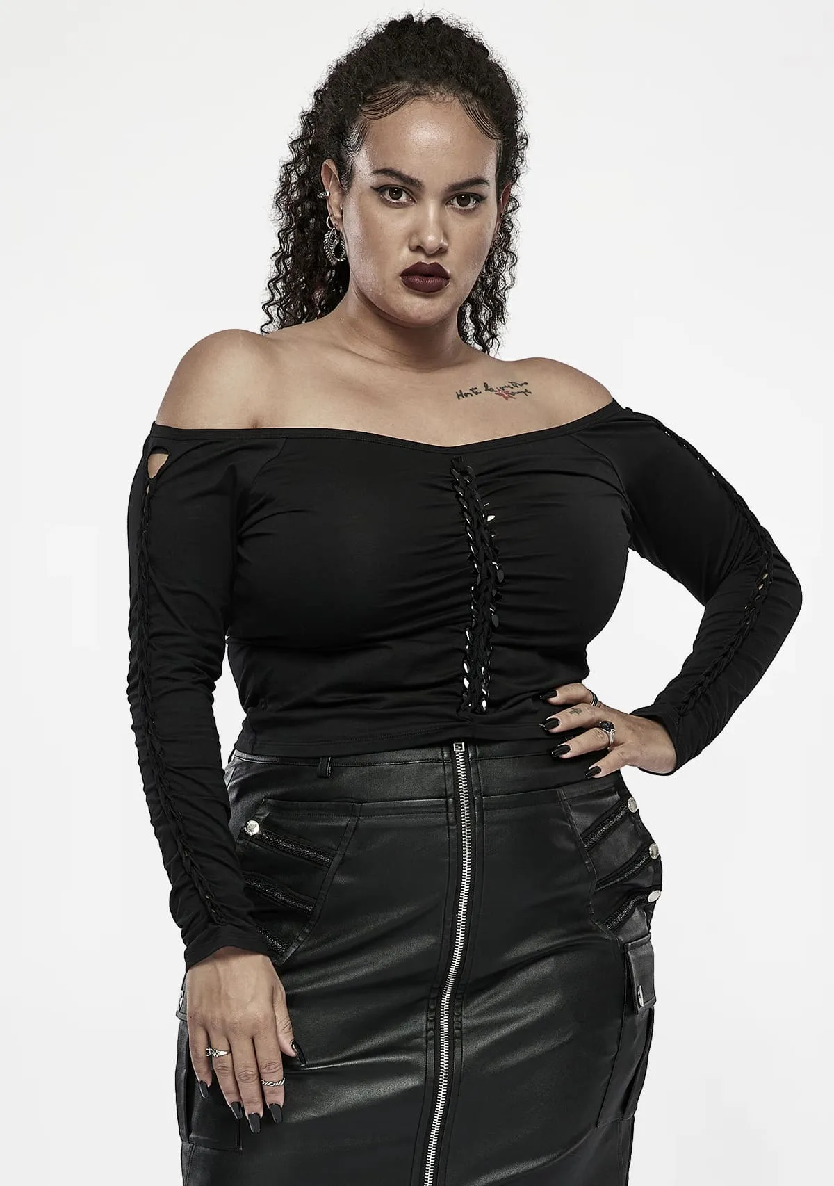Gothic Plus Size Long Sleeve Knit T-Shirt sold by Shasilo Goth